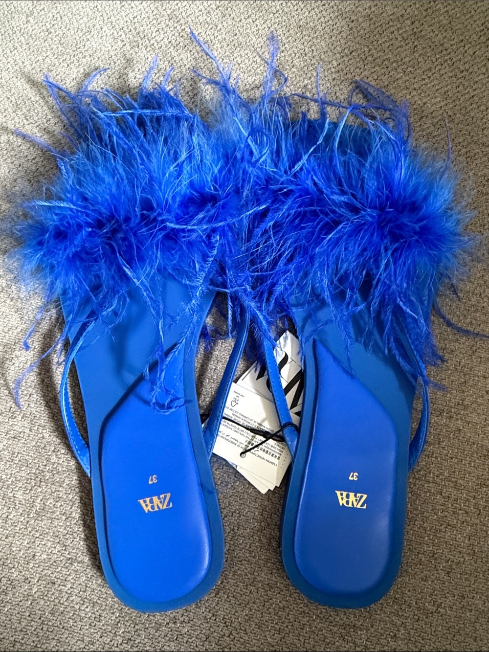 Zara Women's Bright Blue Feather Slide Sandals Size 7 US 37 EU NEW - Picture 3 of 4